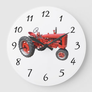 Reloj Redondo Grande Tractor rojo antiguo