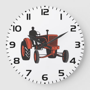 Reloj Redondo Grande Tractor Rojo Antiguo Retro Agricultor