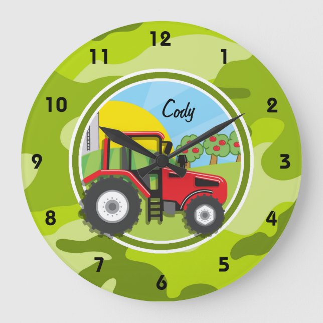 Reloj Redondo Grande Tractor rojo; camo verde brillante, camuflaje (Anverso)