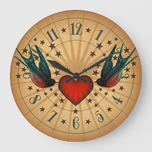 Reloj Redondo Grande Tragaperras Y Tatuajes De Estrellas (Anverso)