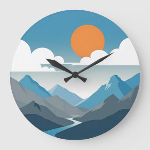Reloj Redondo Grande Tranquil Horizonte   Arte de paisaje montañoso min