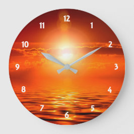 Reloj Redondo Grande Tranquilo Naranja Sunset Golden Sky sobre el océan