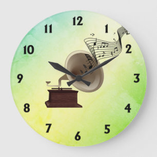 Reloj Redondo Grande Transmisiones de música de gramófono con 12 número