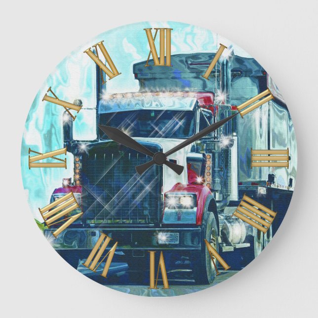 Reloj Redondo Grande Transporte pesado Red Truck Art Wall Clock (Anverso)