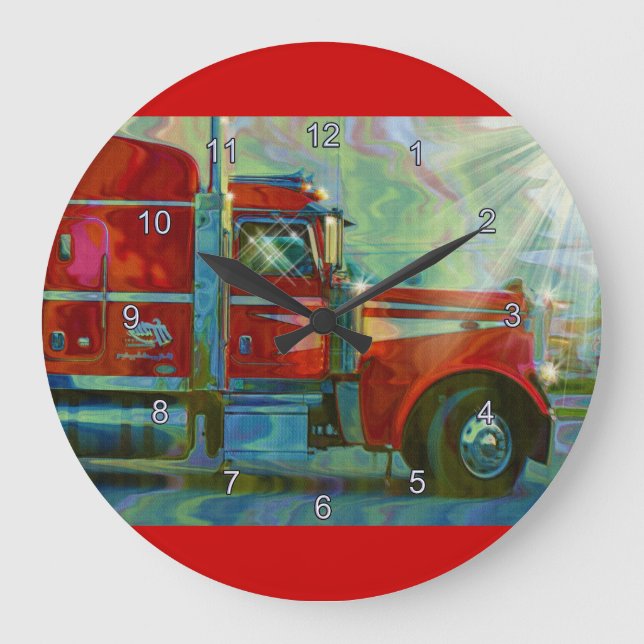 Reloj Redondo Grande Transporte pesado Red Truck Art Wall Clock (Anverso)