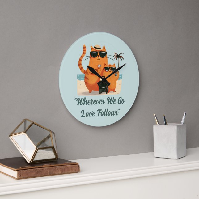 Reloj Redondo Grande Travelling Cat Love Moment Wall Clock (Oficina)