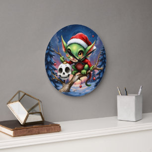 Reloj Redondo Grande Travieso Duende – El Pequeño Elfo de Navidad.