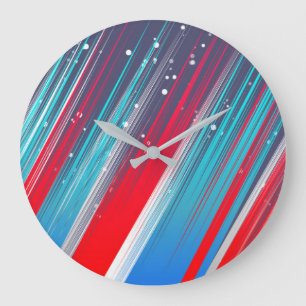 Reloj Redondo Grande Trazos de pincel abstractos rojos blancos y azules