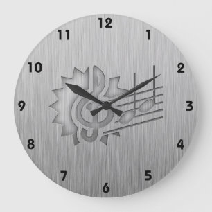 Reloj Redondo Grande Treble Clef de aspecto metalizado