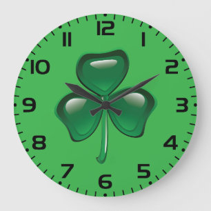Reloj Redondo Grande Trébol de tres hojas Shamrock verde