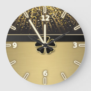 Reloj Redondo Grande Trébol irlandés elegante con clase, falso confeti