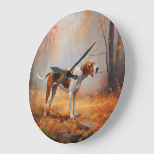 Reloj Redondo Grande Treeing Walker Coonhound in Autumt Leaves fall