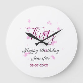 Reloj Redondo Grande Treinta años purpurina rosa estrellas negro 30 fec