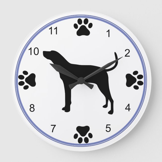 Reloj Redondo Grande Trek Walker Coonhound Silhouette con Pawprints (Anverso)