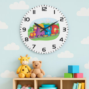 Reloj Redondo Grande Tren alfabeto ABC con niños divertido educativo