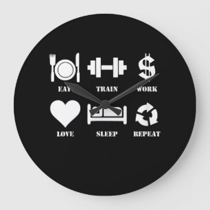 Reloj Redondo Grande Tren Coma Tren Trabajo Amor Dormir Repetir Gimnasi