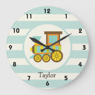 Reloj Redondo Grande Tren de Juguetes: Marrón, Naranja, Amarillo, Verde