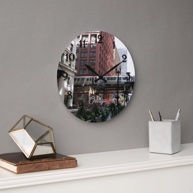 Reloj Redondo Grande Tren elevado de Chicago Loop (Oficina)
