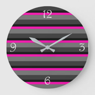 Reloj Redondo Grande trendy bright neon pink black and grey striped