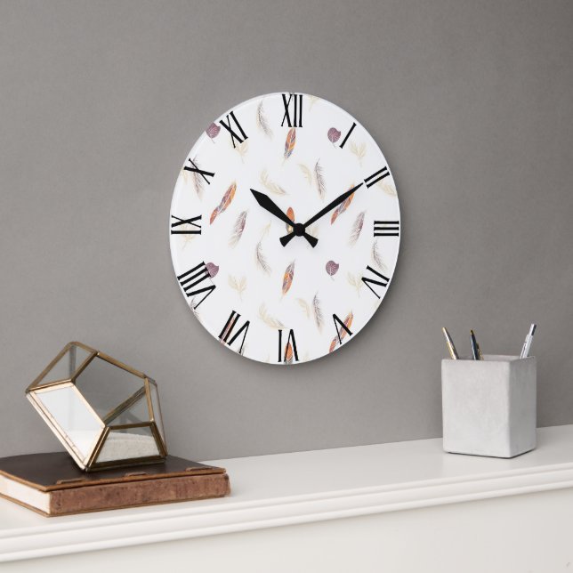 Reloj Redondo Grande Trendy Feathers Luxury Boho Collection (Oficina)