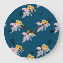 Reloj Redondo Grande Trendy floral pattern on navy blue