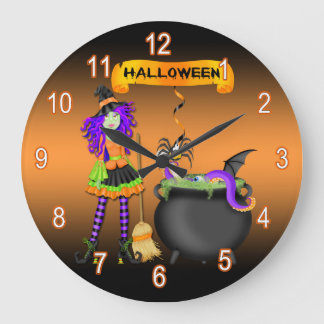 Reloj Redondo Grande Trendy Halloween Witch Cauldron Round Wall Clock