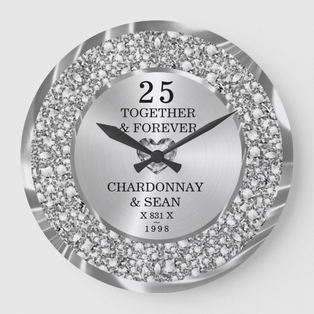 Reloj Redondo Grande  Trendy Silver Diamonds 25th Anniversary  (Anverso)