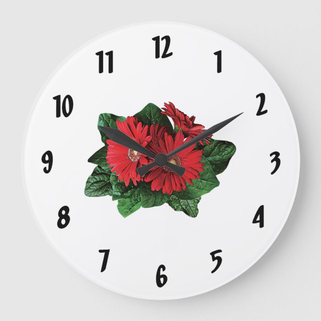 Reloj Redondo Grande Tres Daisies Red Gerbera (Anverso)