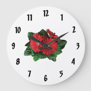 Reloj Redondo Grande Tres Daisises de la Gerbera Roja