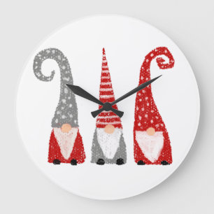 Reloj Redondo Grande Tres Gnomos Navidad Decoración Navideña Dibujada a