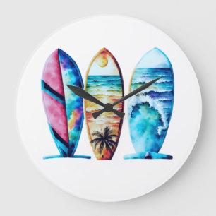 Reloj Redondo Grande Tres Surfboards acuáticas de colores