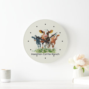 Reloj Redondo Grande Tres vacas divertidas personalizadas