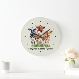 Reloj Redondo Grande Tres vacas divertidas personalizadas 