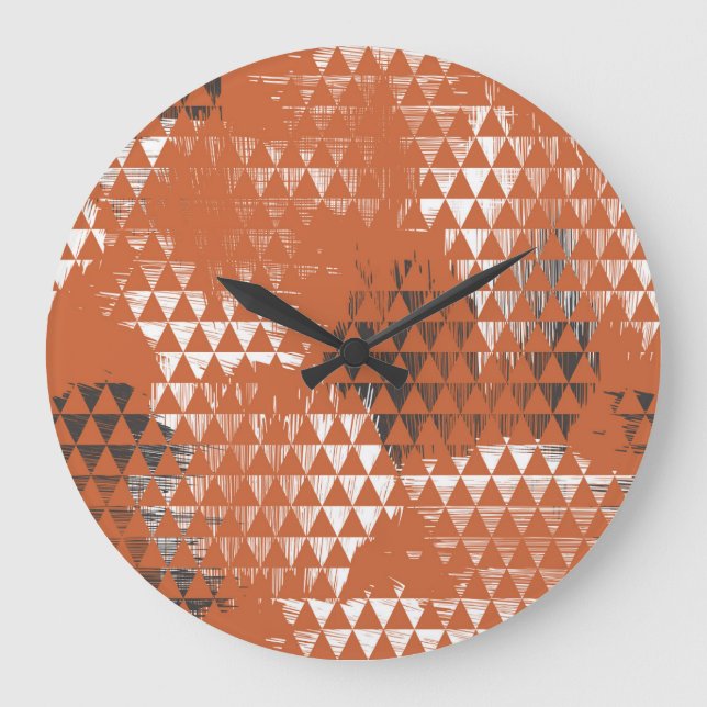 Reloj Redondo Grande Triangles Seamless: Fondo Naranja (Anverso)