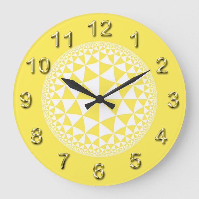 Reloj Redondo Grande Triángulo amarillo y blanco relleno Mandala (Anverso)