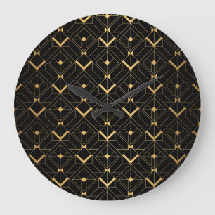 Reloj Redondo Grande Triángulo Art Decó: Patrón de lujo.