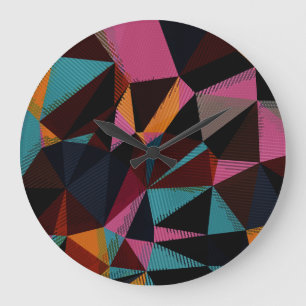 Reloj Redondo Grande Triángulos Coloridos Resumen Fondo Geométrico.