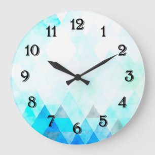 Reloj Redondo Grande Triángulos de Acuarela Azul Acuático