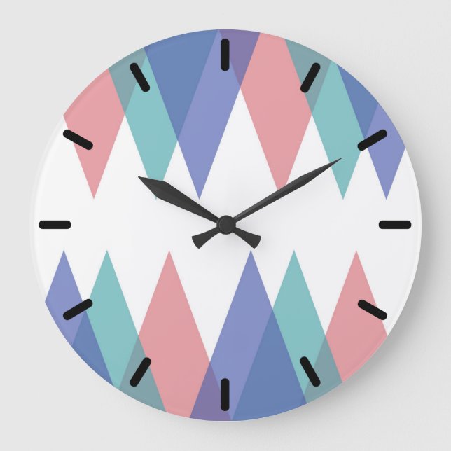 Reloj Redondo Grande Triángulos de azul y coral (Anverso)