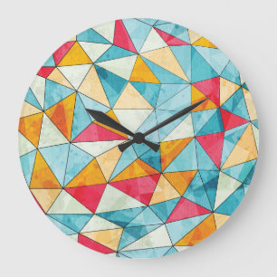 Reloj Redondo Grande Triángulos de colores: patrón de cosecha de unges