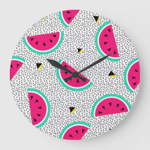 Reloj Redondo Grande Triángulos de sandía: textura de verano retro.
