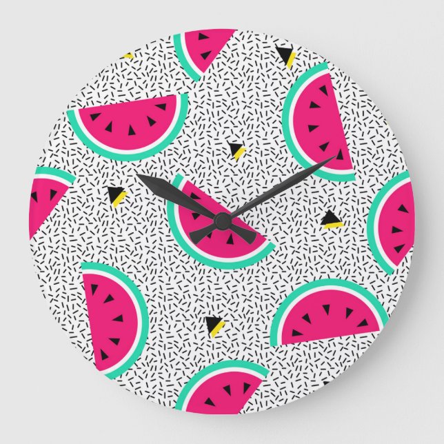 Reloj Redondo Grande Triángulos de sandía: textura de verano retro. (Anverso)