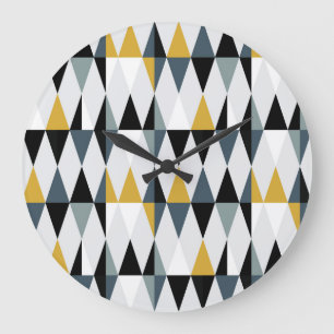 Reloj Redondo Grande Triángulos: Patrón Geométrico Vintage Moderno.