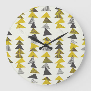 Reloj Redondo Grande Triángulos Retro: Patrón Variado Sin Marea.