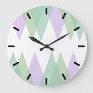 Reloj Redondo Grande Triángulos verdes y lilacos