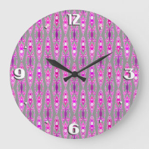 Reloj Redondo Grande Tribal Batik - Fuchsia Pink, Violet and Grey