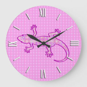Reloj Redondo Grande Tribal batik Gecko - orchid and shell pink
