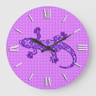 Reloj Redondo Grande Tribal batik Gecko - violet and amethyst purple