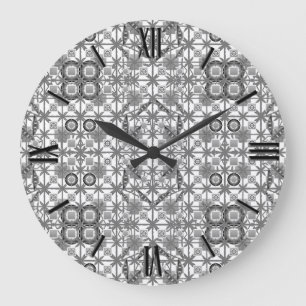 Reloj Redondo Grande Tribal Batik - gris / gris, negro y blanco