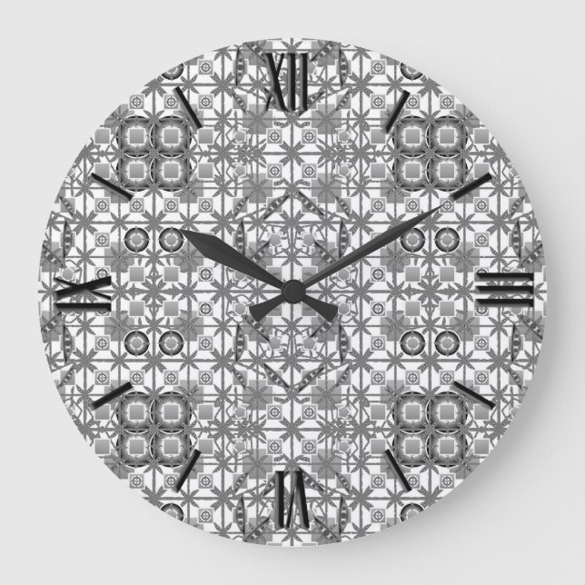 Reloj Redondo Grande Tribal Batik - gris / gris, negro y blanco (Anverso)